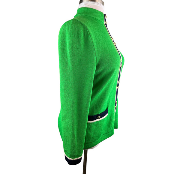 *Flawed St. John Collection Santana Knit Green Cardigan Sweater Gold Blk Size 10 - Picture 7 of 15